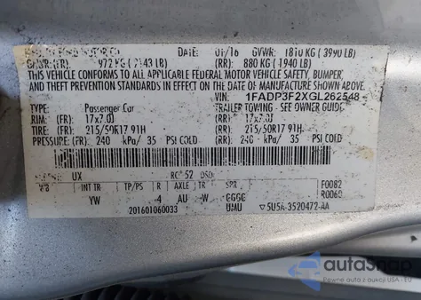 2016 Ford Focus Se z USA, uszkodzony, nr VIN 1FADP3F2XGL262548